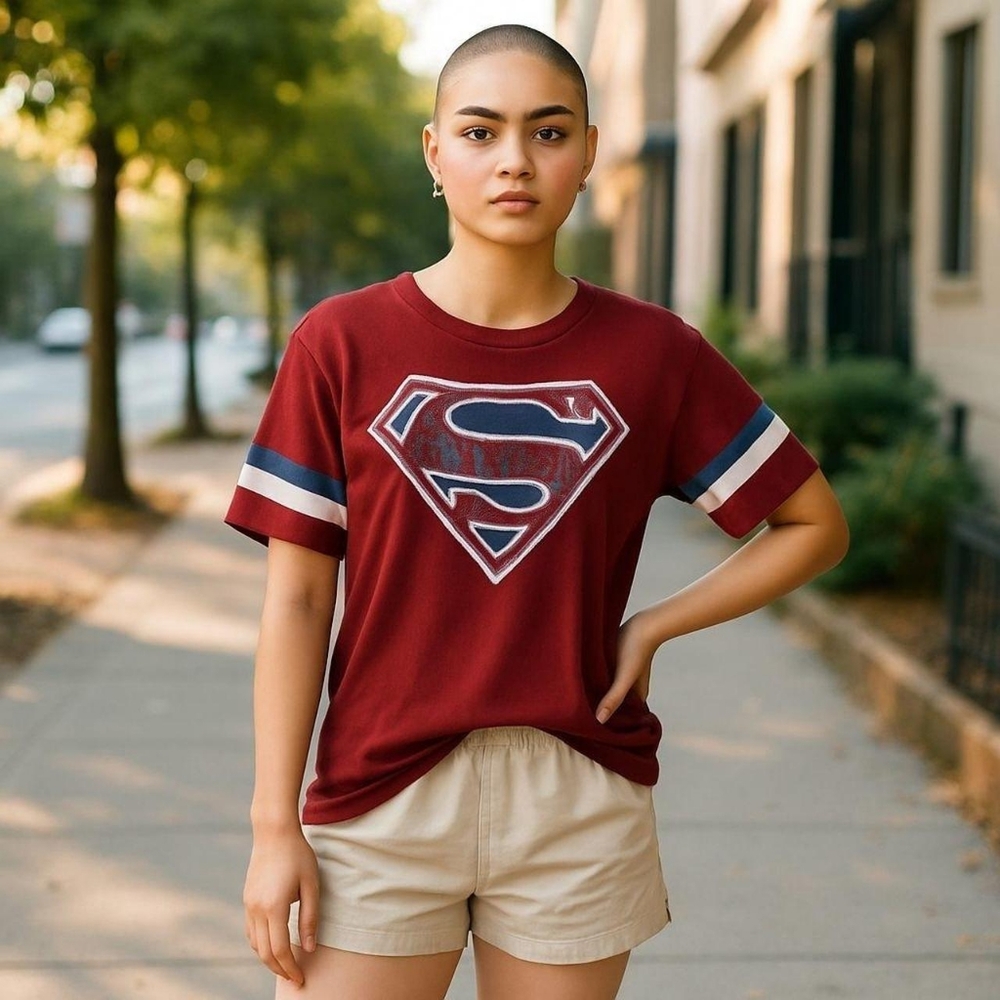 Superman Girls Junior Tee Shirt Size  XL Red Blue White Short Sleeves